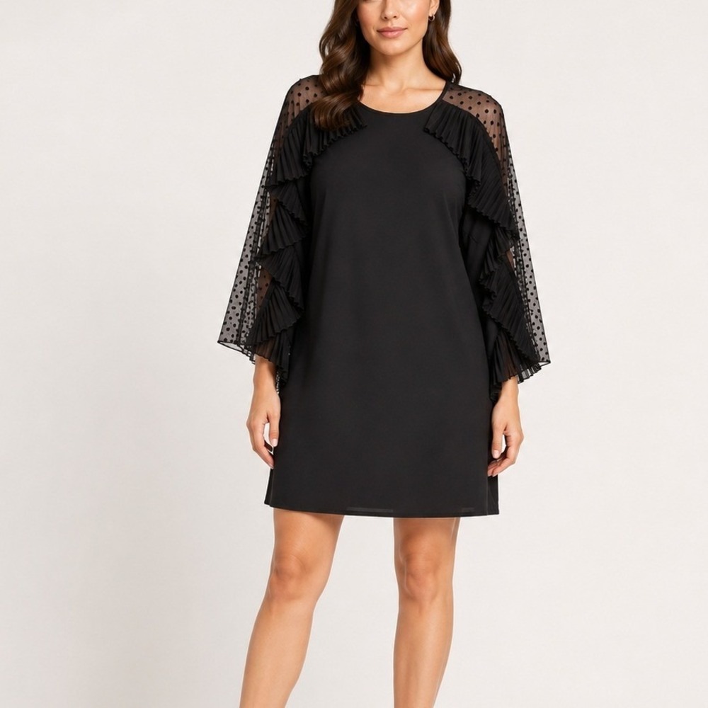 DELFI Collective Ruffle Mini Dress XS Black Sheer Polka Dot